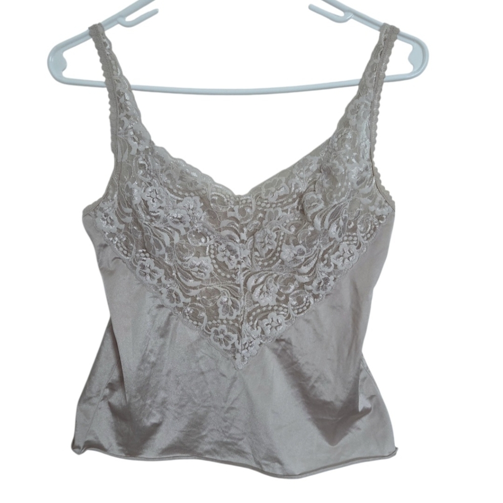 Vintage Vanity‎ Fair Lace Satin Camisole Semi-sheer Small Made USA Coquette Gray